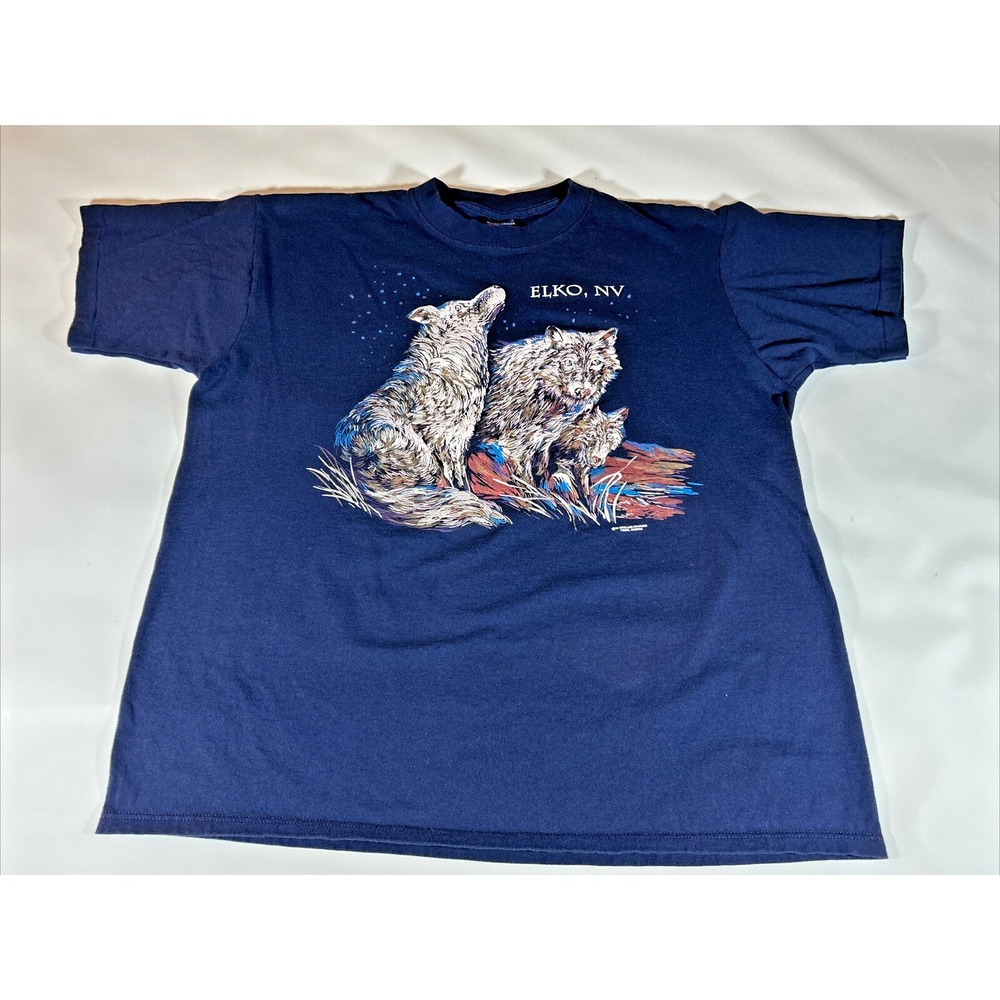 Vintage Wolf Shirt Men's Large Nature Print Wolves Wolf Pack Elko, NV 90's
